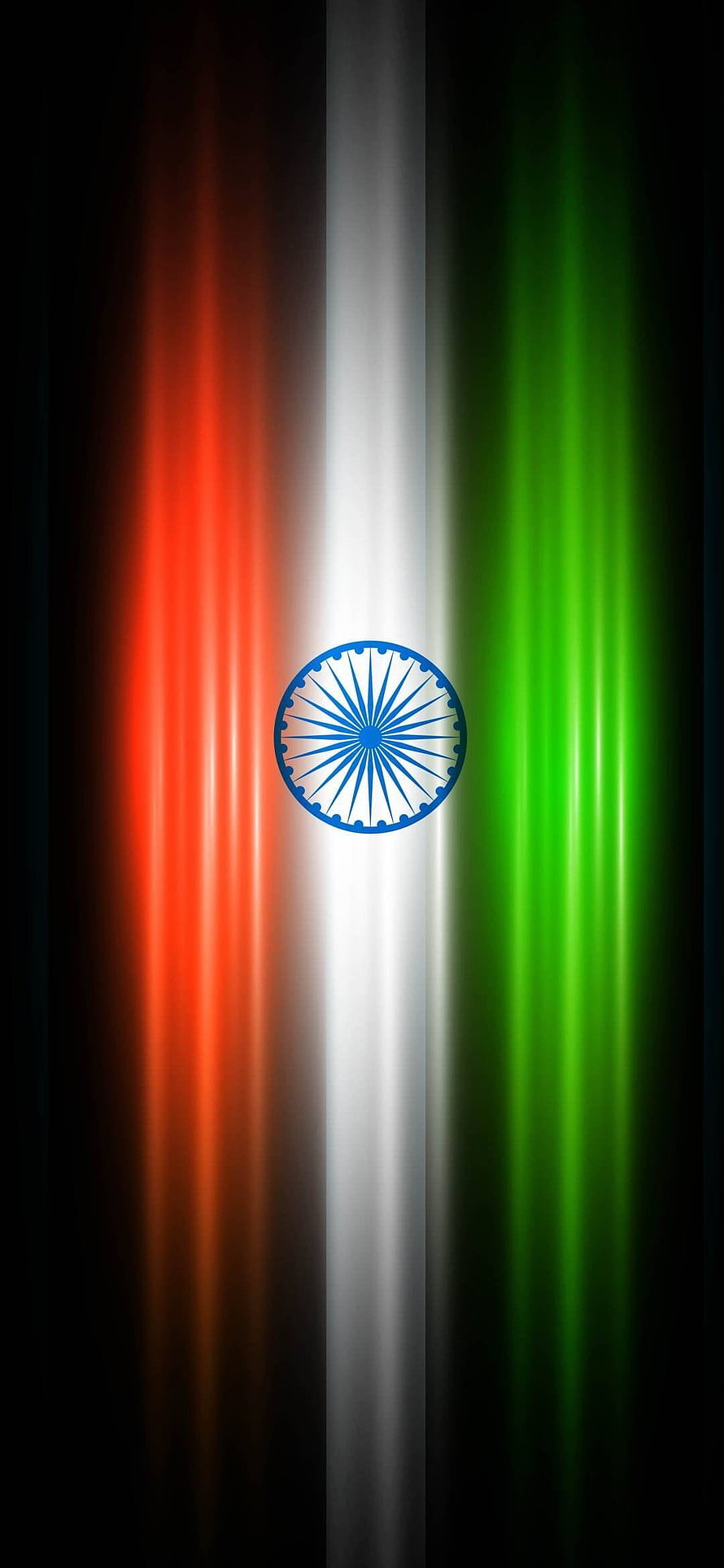Glowing Indian National Flag with Ashoka Chakra on Dark Background HD phone wallpaper