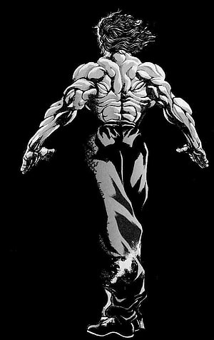 Baki Grappler Back View Black and White Manga Illustration HD phone wallpaper