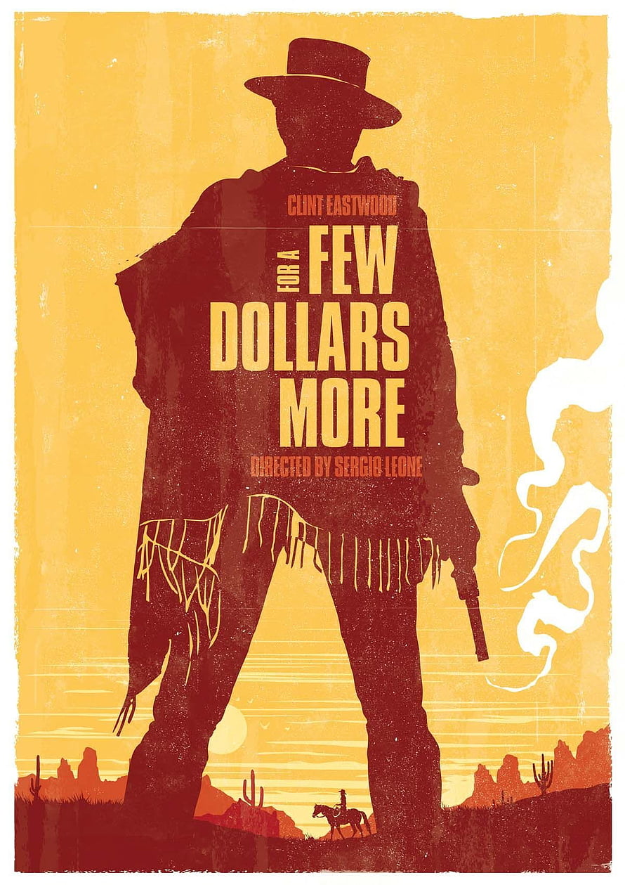For A Few Dollars More Western Film Poster Featuring Clint Eastwood Silhouette HD phone wallpaper