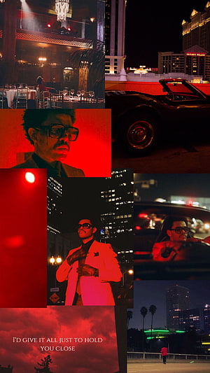 The Weeknd Aesthetic Collage Featuring Night Cityscapes, Red Tones, and Cinematic Portraits HD phone wallpaper