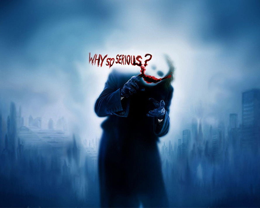 Joker from The Dark Knight in a misty cityscape with the phrase Why So Serious HD wallpaper