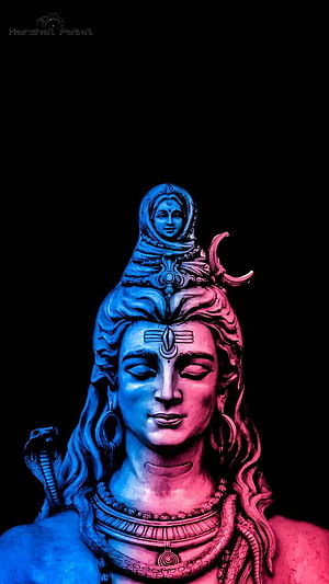 Neon Blue and Pink Shiva Statue with Serpent and Ganga Figure HD phone wallpaper