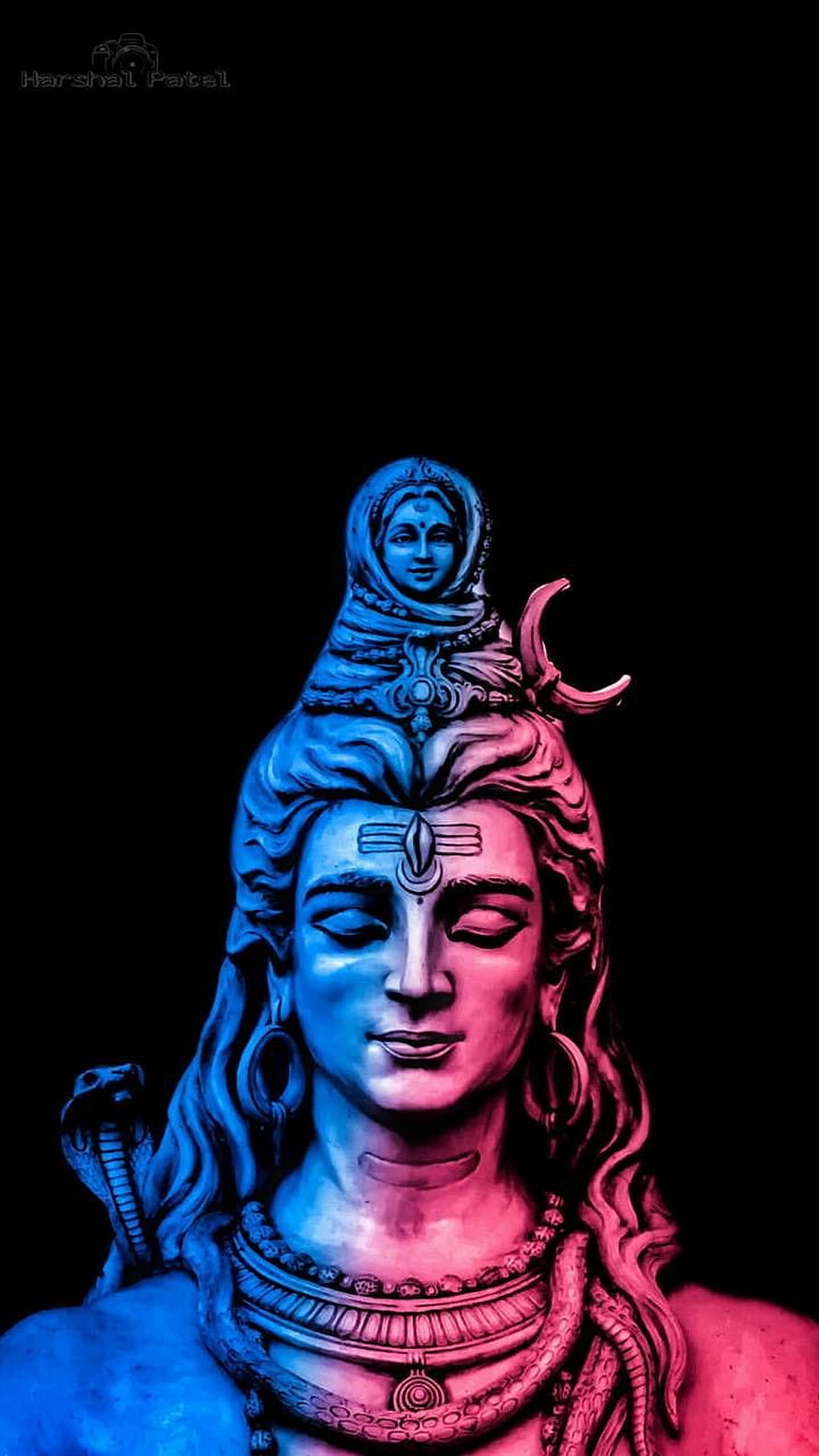Neon Blue and Pink Shiva Statue with Serpent and Ganga Figure HD phone wallpaper