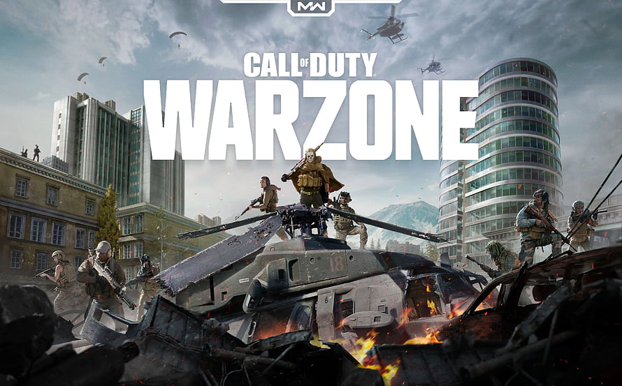 Call of Duty Warzone Battlefield Scene with Soldiers and Destroyed Helicopter in Urban Warzone HD wallpaper