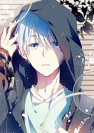Anime Boy in Hooded Coat with Blue Hair and Soft Lighting HD phone wallpaper