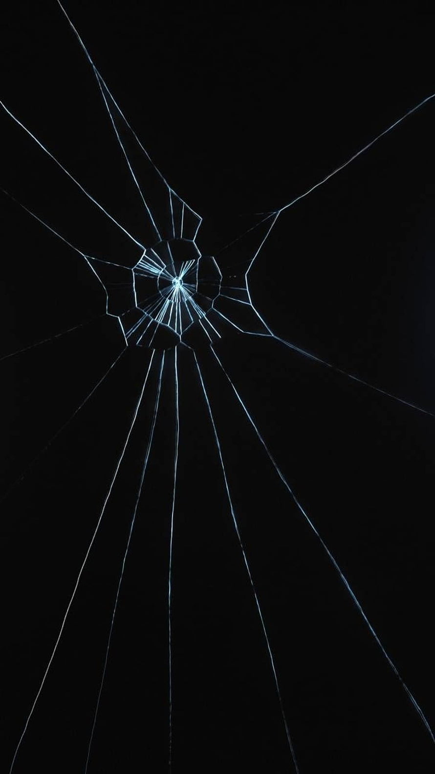 Shattered Glass Fracture Pattern on Black Background HD phone wallpaper