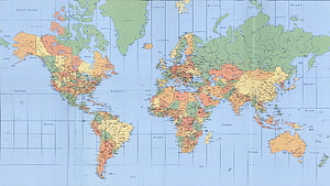 Detailed Political World Map with Country Borders and Ocean Labels HD wallpaper