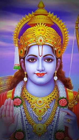 Sri Rama Devotional Portrait with Golden Crown and Sacred Jewelry HD phone wallpaper