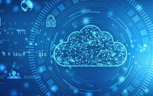 Blue Digital Cloud Security Concept with Network Nodes and Data Protection Elements HD wallpaper