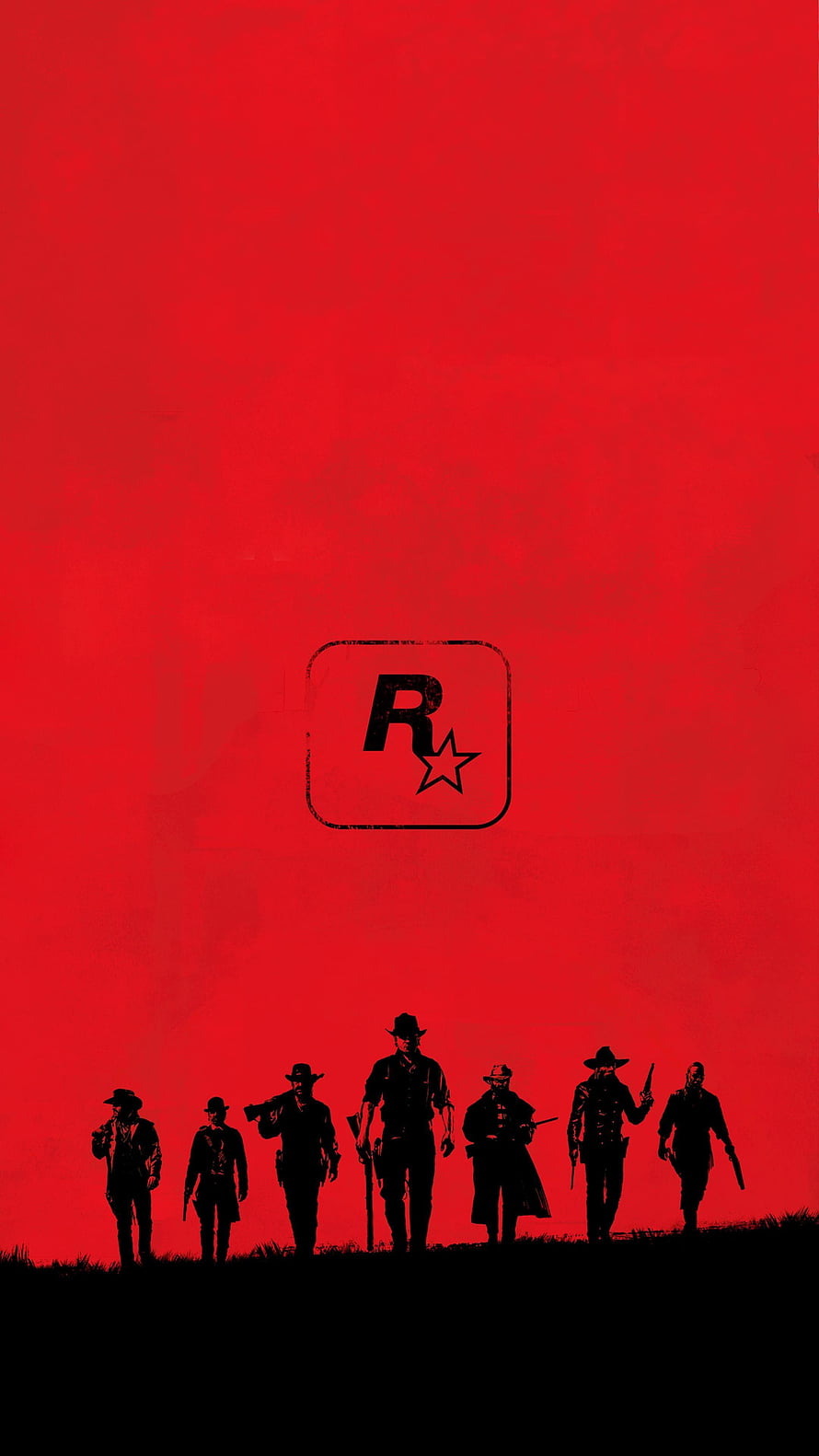 Red Dead Redemption 2 Gang Silhouettes Against Crimson Sky With Rockstar Logo HD phone wallpaper