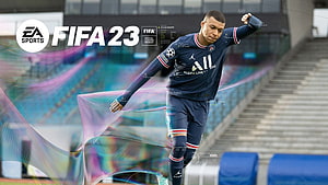 Kylian Mbappé in Paris Saint-Germain Kit for FIFA 23 Video Game Cover Art HD wallpaper