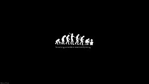 Human Evolution Parody Illustration with Humorous Twist on Black Background HD wallpaper