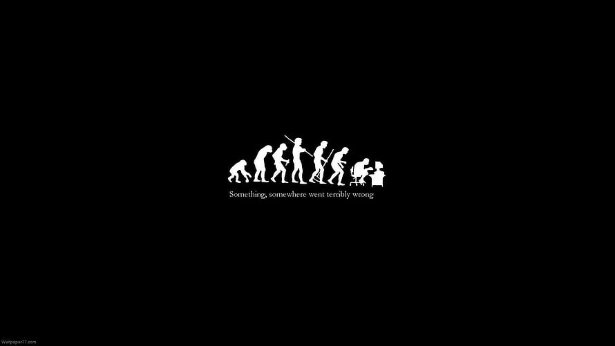 Human Evolution Parody Illustration with Humorous Twist on Black Background HD wallpaper