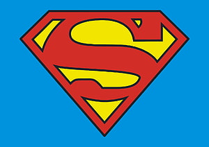 Superman S-Shield Emblem in Bold Red and Yellow on a Solid Blue Background HD wallpaper