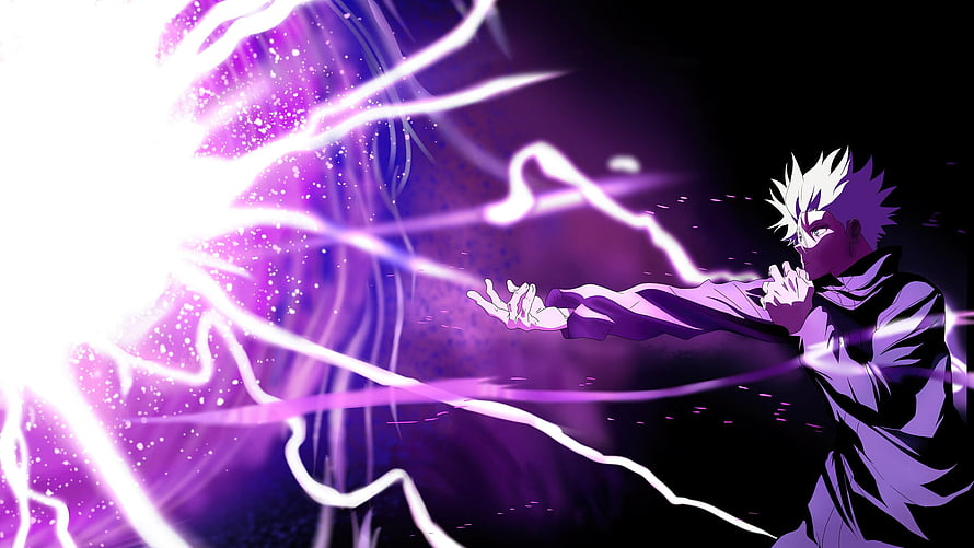 Satoru Gojo Unleashing Hollow Purple Technique in Jujutsu Kaisen Anime Scene HD wallpaper