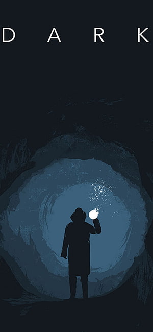 Dark Netflix Series Minimalist Silhouette Wallpaper with Glowing Orb in Cave Setting HD phone wallpaper