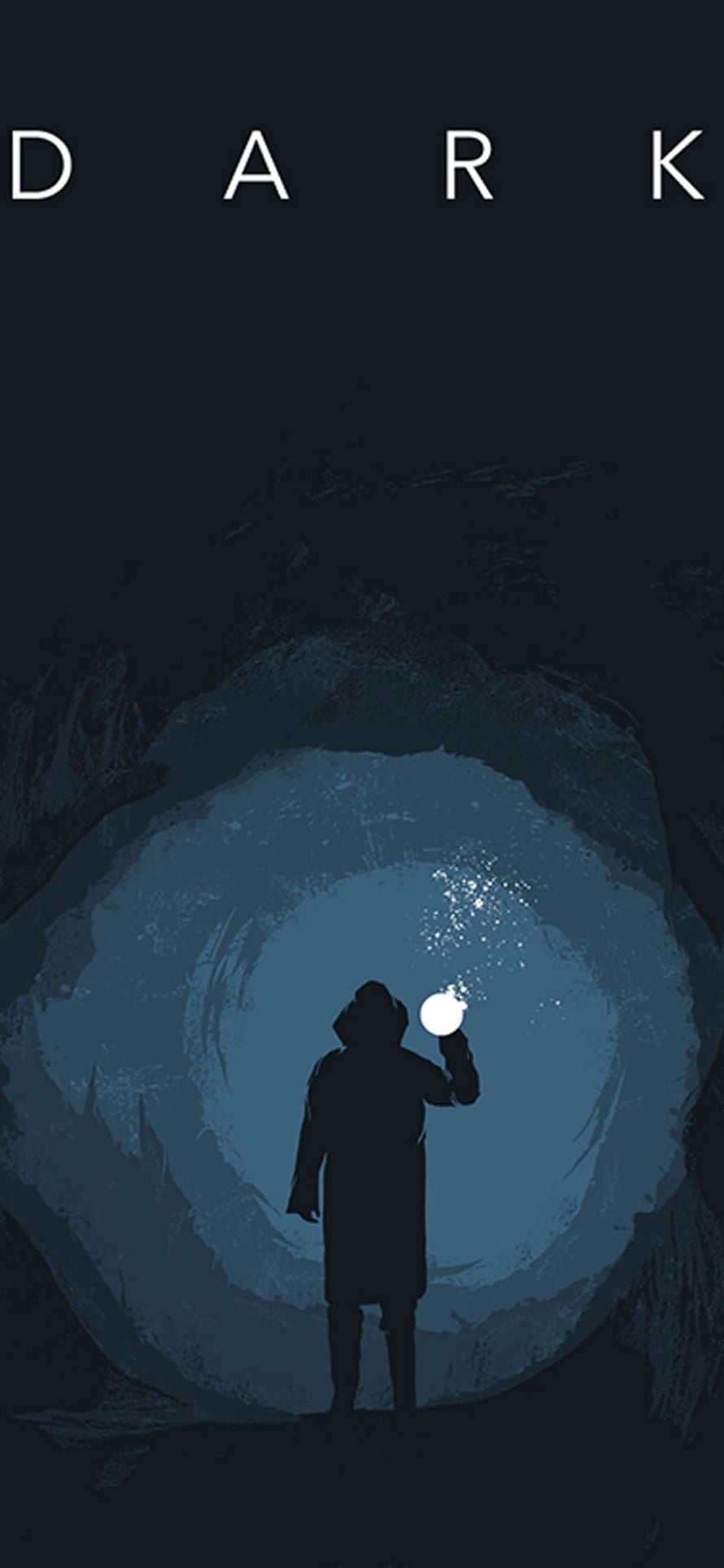 Dark Netflix Series Minimalist Silhouette Wallpaper with Glowing Orb in Cave Setting HD phone wallpaper