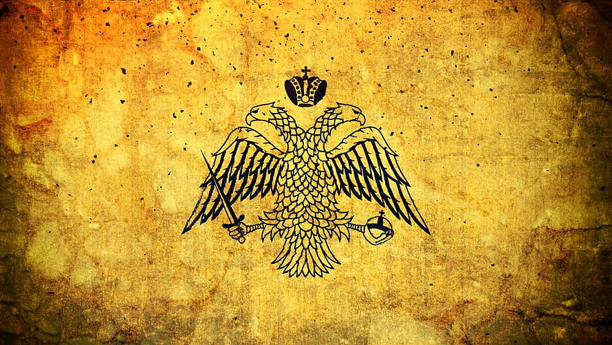 Byzantine Double-Headed Eagle Emblem on Aged Parchment Background HD wallpaper