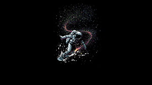 Astronaut Snowboarding Through Cosmic Starfield Minimalist Digital Art HD wallpaper