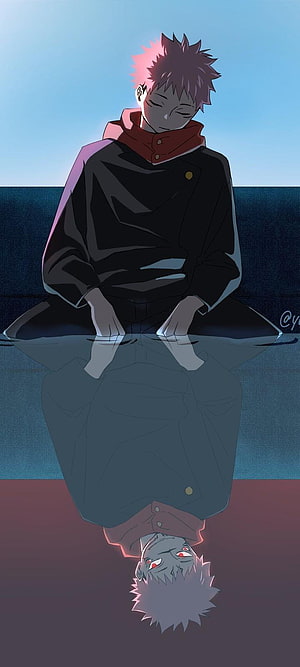Sukuna from Jujutsu Kaisen Sitting in Water with Dark Reflection HD phone wallpaper