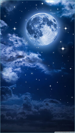 Full Moon Illuminating a Starry Night Sky with Dramatic Clouds HD phone wallpaper