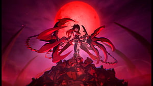 Honkai Impact 3rd Nyx Character Art with Red Wings and Blood Moon HD wallpaper