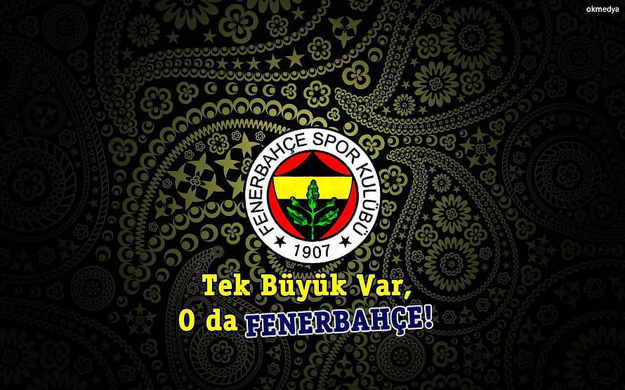 Fenerbahce Spor Kulubu 1907 Official Club Emblem on Dark Ornate Patterned Background HD wallpaper