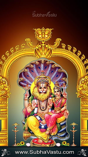 Narasimha Swamy with Consort in Golden Temple Archway HD phone wallpaper
