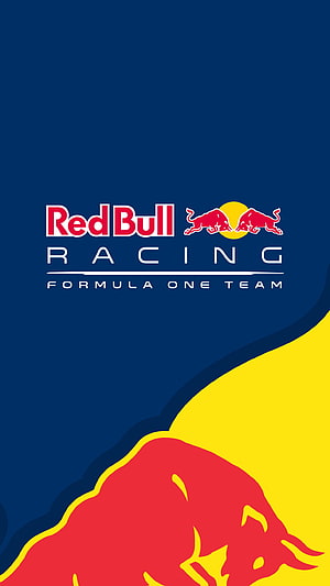 Red Bull Racing Formula One Team Logo on Blue and Yellow Background HD phone wallpaper
