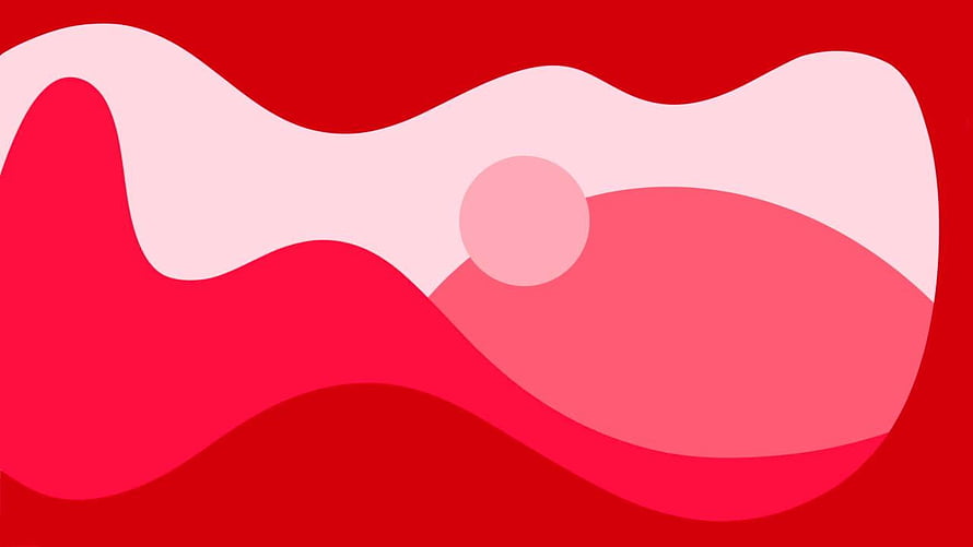 Abstract Red and Pink Wavy Landscape with Minimalist Sun Design HD wallpaper