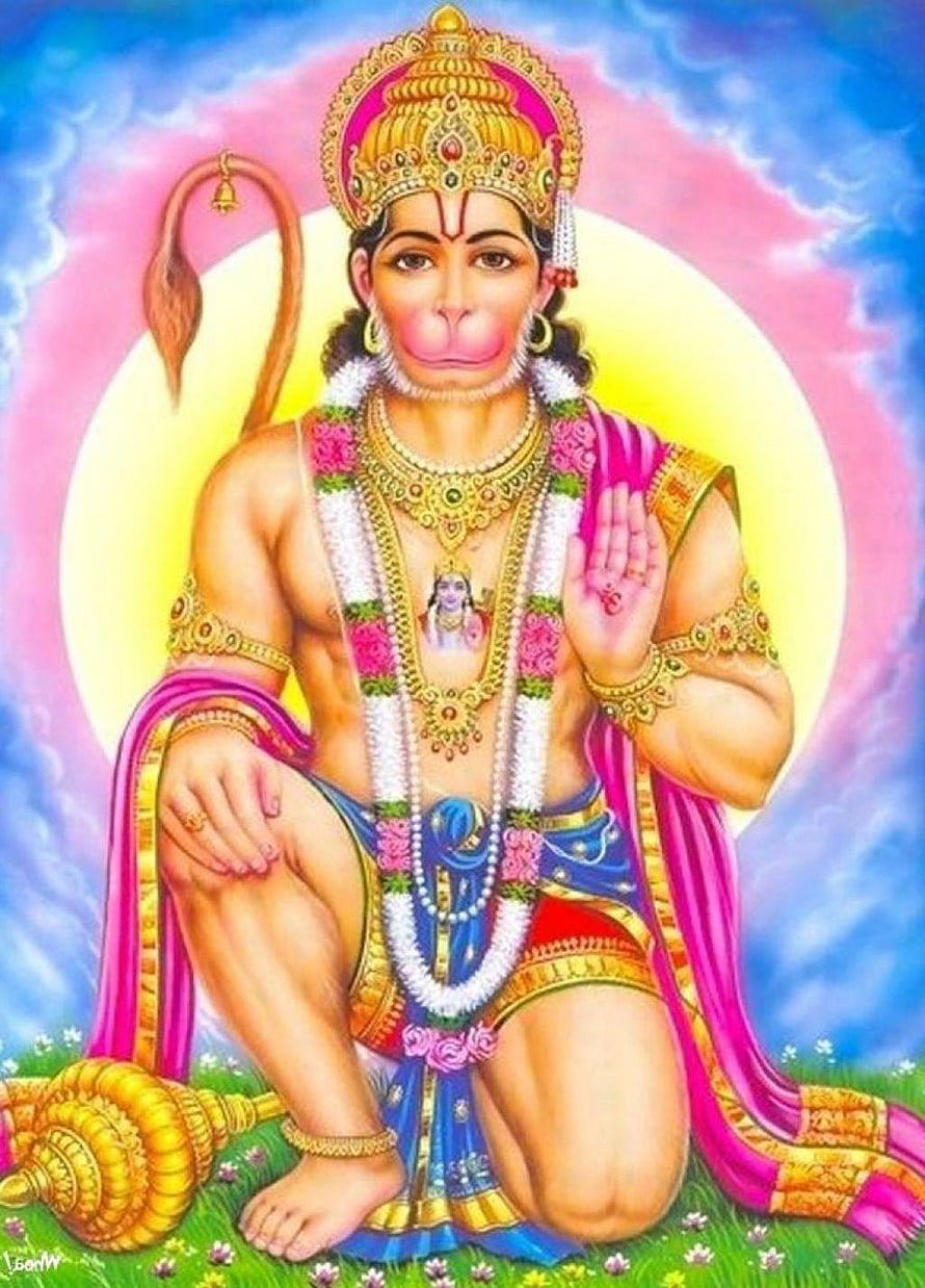 Lord Hanuman Devotional Portrait with Golden Crown and Gada Mace, hanuman ji full lord hanuman hanuman, #hanuman ji HD phone wallpaper