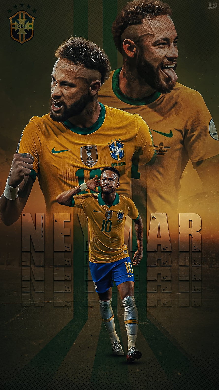 Neymar Jr in Brazil National Team Yellow Jersey and Blue Shorts HD phone wallpaper