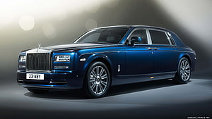 Deep Blue Rolls-Royce Phantom Luxury Sedan in Studio Setting HD wallpaper