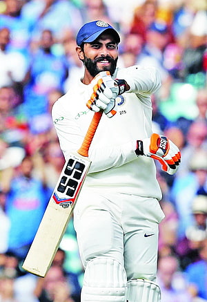 Ravindra Jadeja Celebrating a Century in Indian Test Cricket Whites HD phone wallpaper