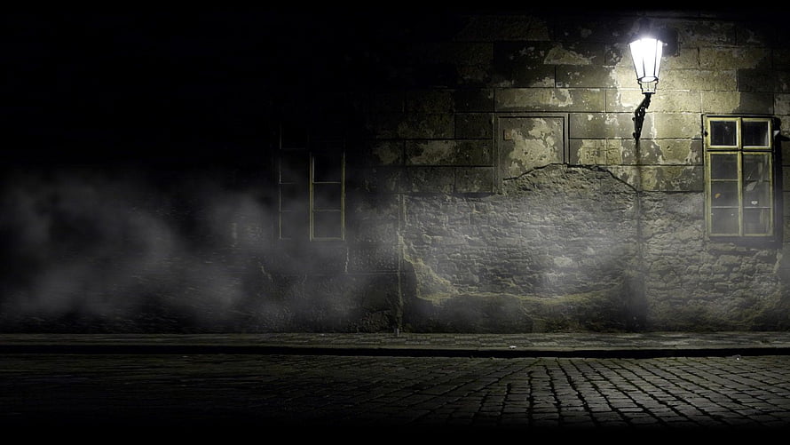 Eerie Night Street Scene with Fog and Vintage Lamp HD wallpaper