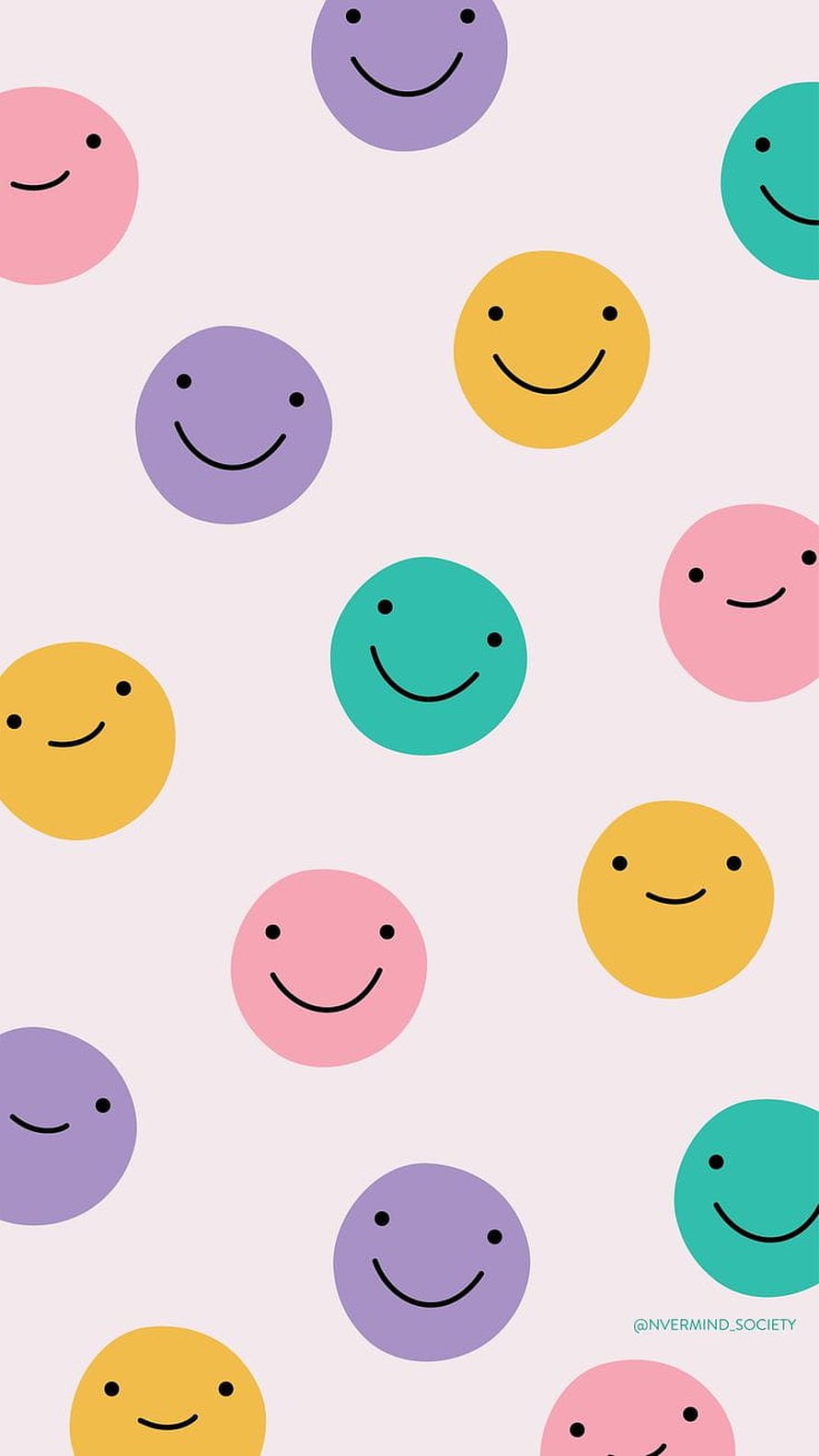Pastel Colorful Smiley Face Pattern on Light Background HD phone wallpaper