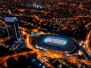Aerial Night View of Besiktas Vodafone Park Stadium in Istanbul HD wallpaper