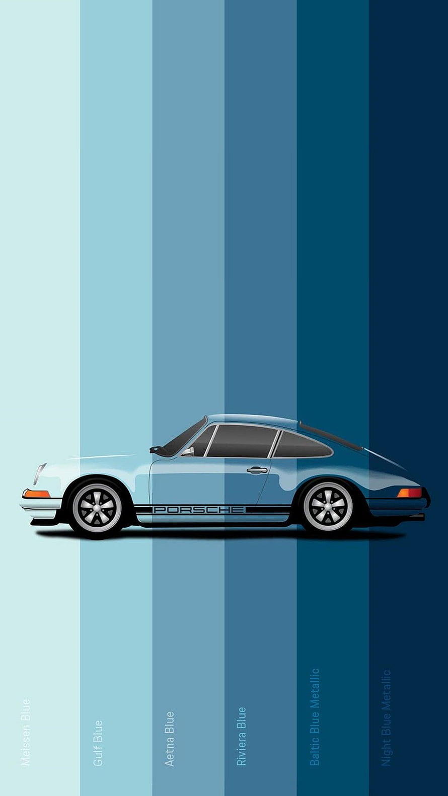 Porsche 911 Blue Color Palette Wallpaper with Vertical Gradient Strips HD phone wallpaper