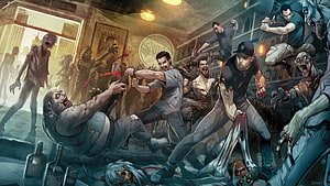 Project Zomboid Bar Fight Illustration Featuring Survivors Battling Hordes of Undead HD wallpaper