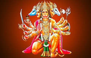 Lord Hanuman Multi-Headed Divine Illustration with Weapons and Sacred Symbols, Lord Hanuman & Hanuman, hanuman HD wallpaper