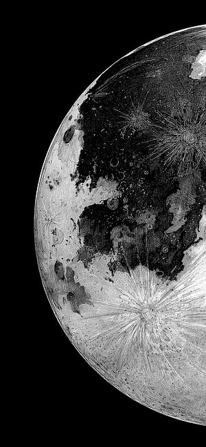 Close-up of the Moon's cratered surface with prominent ray systems against a black space background HD phone wallpaper