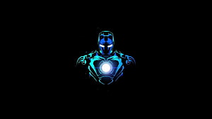 Iron Man Neon Blue Glowing Armor Portrait on Black Background HD wallpaper
