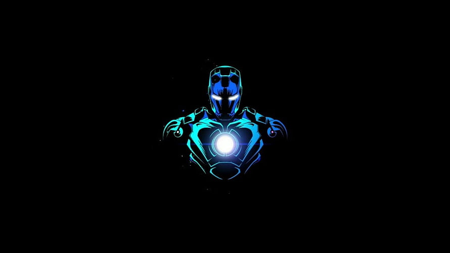 Iron Man Neon Blue Glowing Armor Portrait on Black Background HD wallpaper