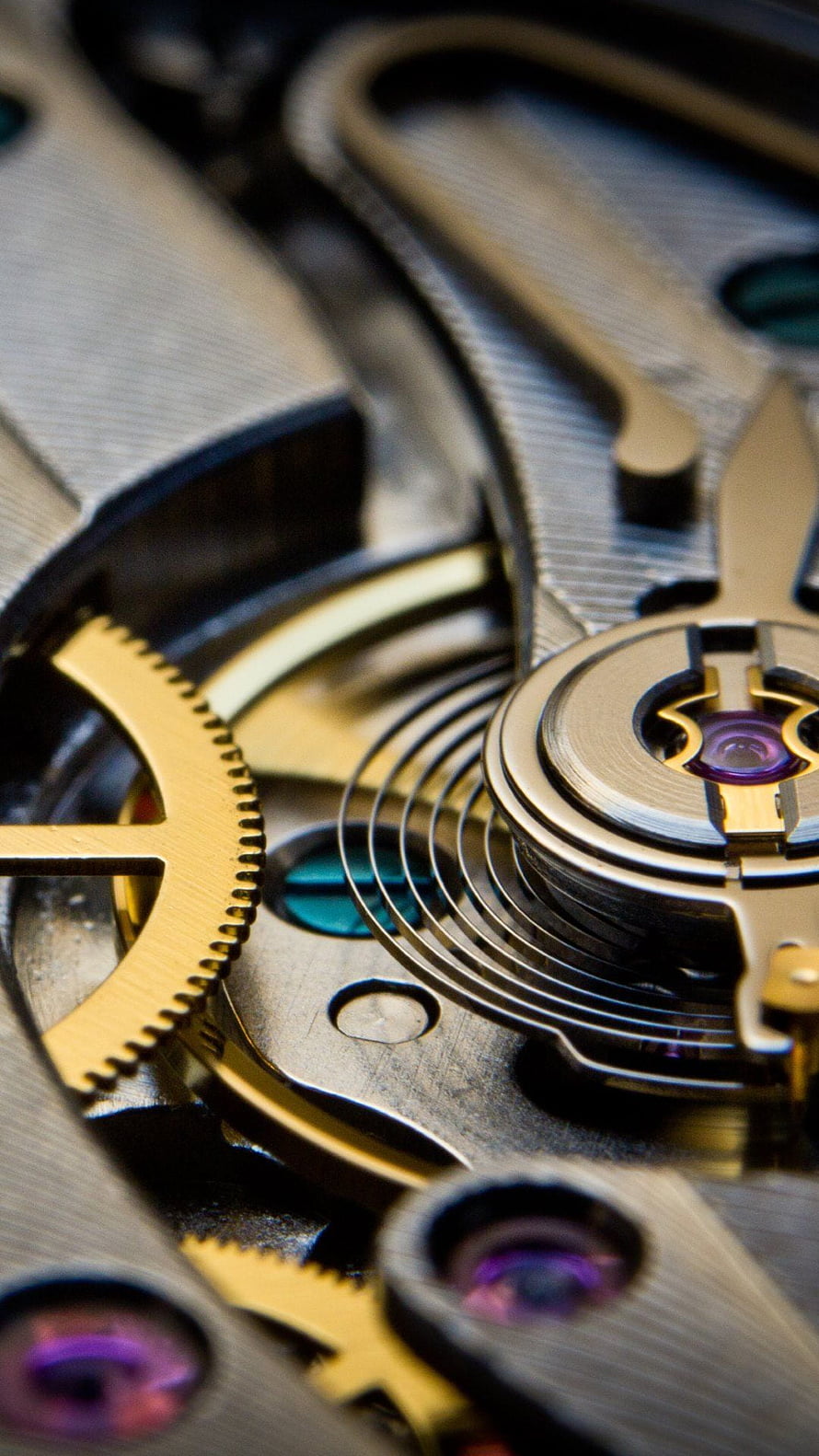 Macro View of Mechanical Watch Movement with Gold Gears and Jeweled Bearings HD phone wallpaper