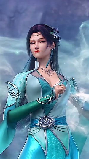 Yun Zhi from Battle Through the Heavens in Elegant Turquoise Fantasy Attire HD phone wallpaper