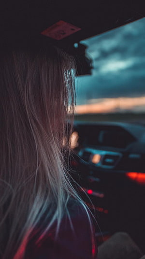 Moody Portrait of a Woman with Long Blonde Hair Inside a Car at Dusk, Instagram Girls Dp posted by Ethan Anderson, #instagram girl HD phone wallpaper