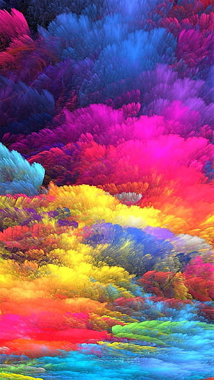 Vibrant Color Explosion Abstract Landscape with Neon Pink, Blue, and Yellow Hues HD phone wallpaper