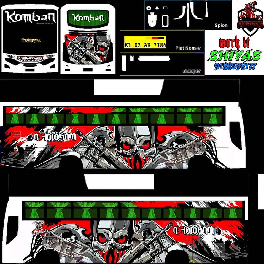 Komban Adholokam Bus Livery Design with Skull and Gun Artwork HD phone wallpaper