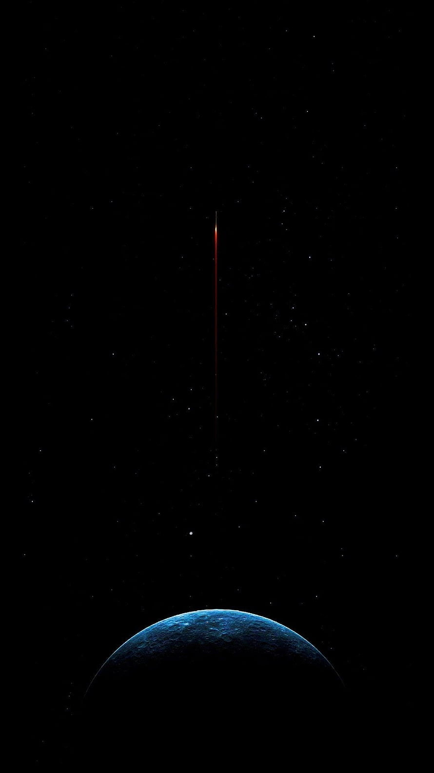 Minimalist Dark Space Scene with Distant Planet and Vertical Light Streak HD phone wallpaper