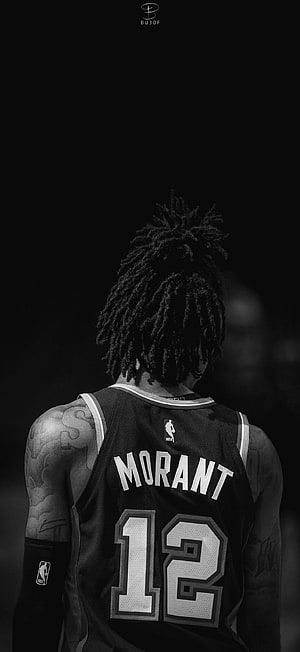 Jalen Morant Black and White Portrait in Memphis Grizzlies Jersey HD phone wallpaper